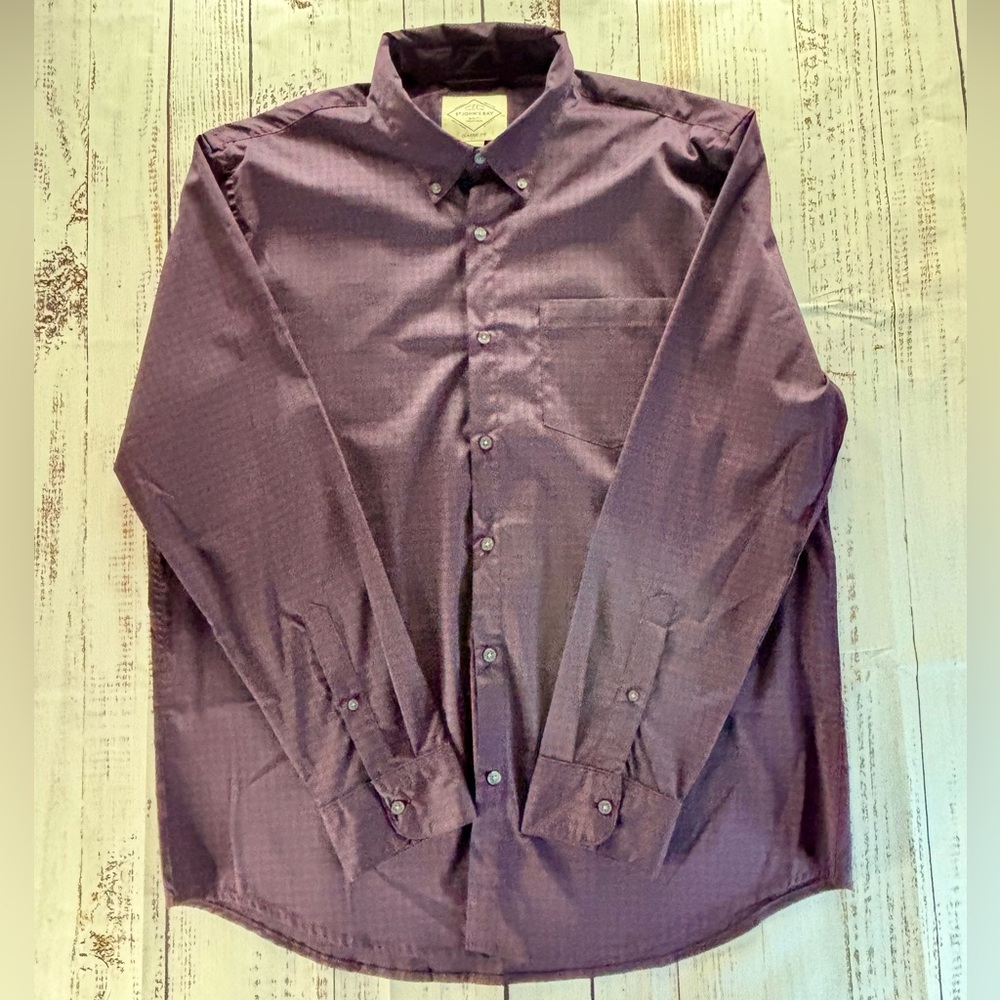 St. John’s Bay Men’s Button-Up Shirt XL | Maroon & Blue Plaid | Classic Fit